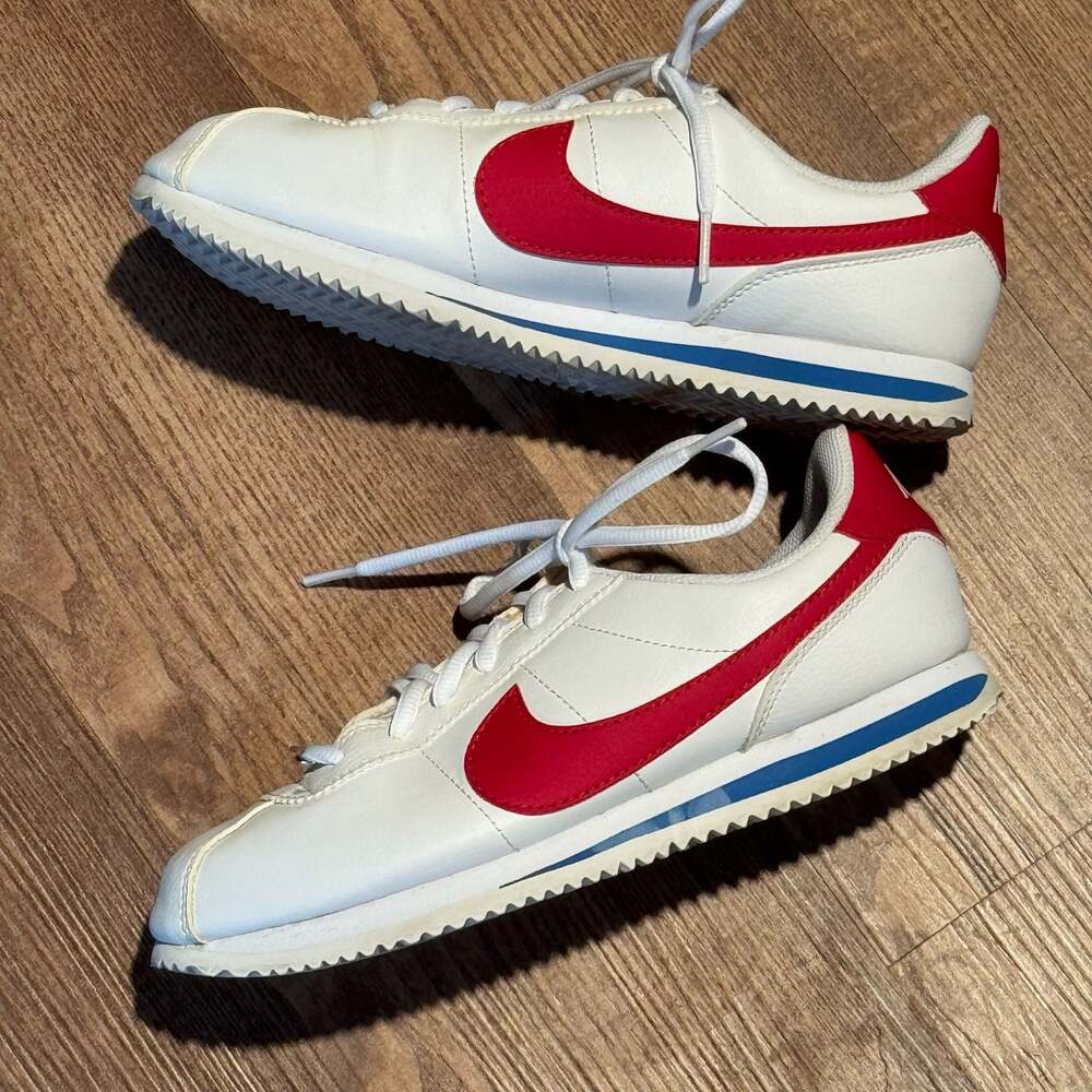 Nike Classic Cortez Leather Forrest Gump White Red Blue GS Youth 6Y Sneakers - Picture 2 of 11